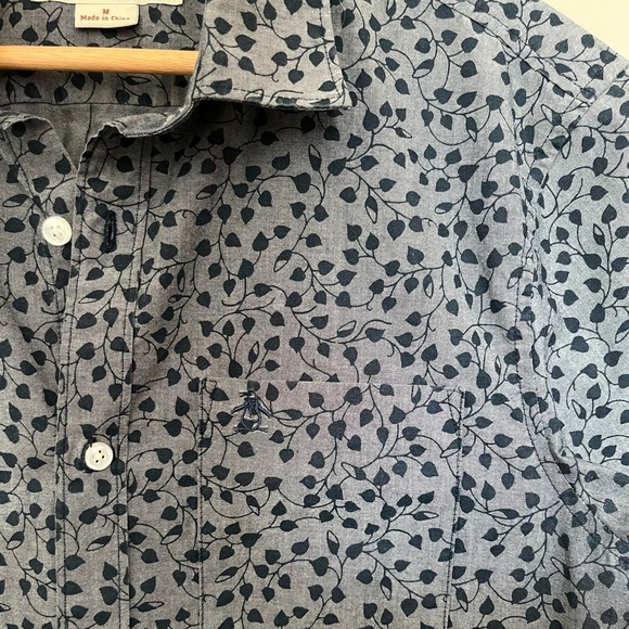 Original Penguin Heritage Slim Fit Button Up Leaf Patterned Top - Picture 7 of 10